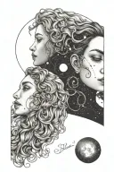 gemini sisters facing each other with the moon tattoo design idea