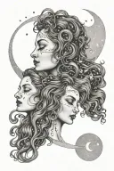 gemini sisters facing each other with the moon tattoo design idea