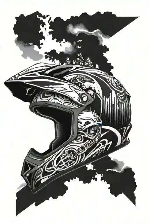 Motocross helmet with landscape tattoo design idea
