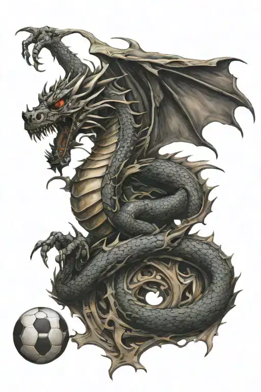 number 7 , with dragon emerging, dark from bottom then fading till top, football,  tattoo design idea