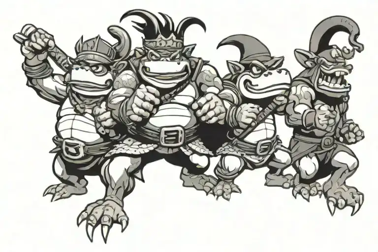 king rool and Roy and king Dee Dee ready to fight tattoo design idea