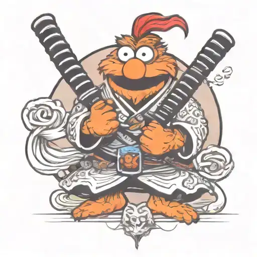 samurai cookie monster tattoo design idea