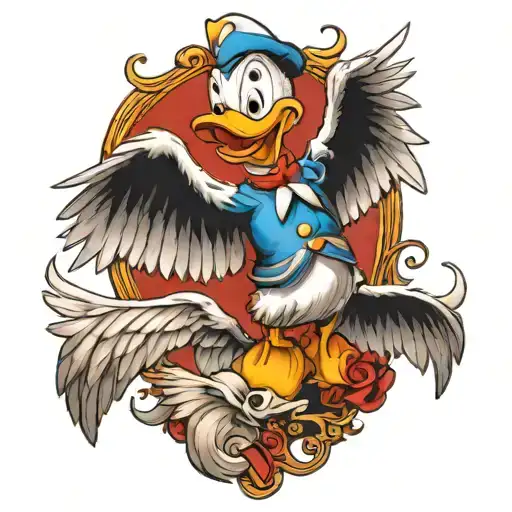 Donald duck with wings diable and angel wings tattoo design idea