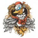 Donald duck with wings diable and angel wings tattoo design idea