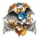 Donald duck with wings diable and angel wings tattoo design idea