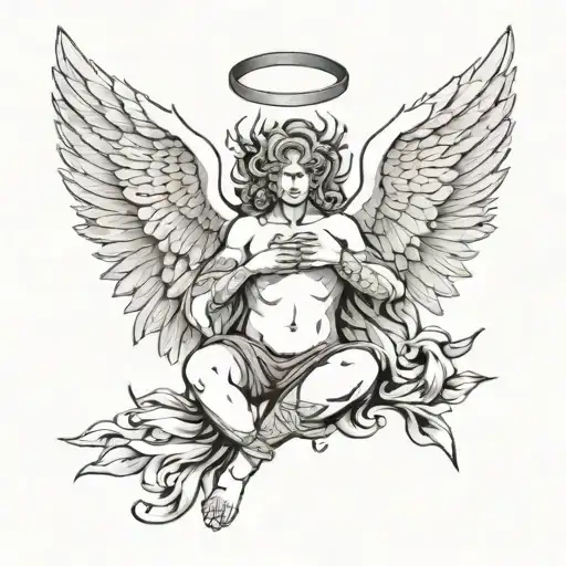 Piscou with wings angel and demon   tattoo design idea