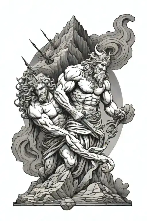 forearm tattoo greek gods zues and hades black and white mountain in the background tattoo design idea