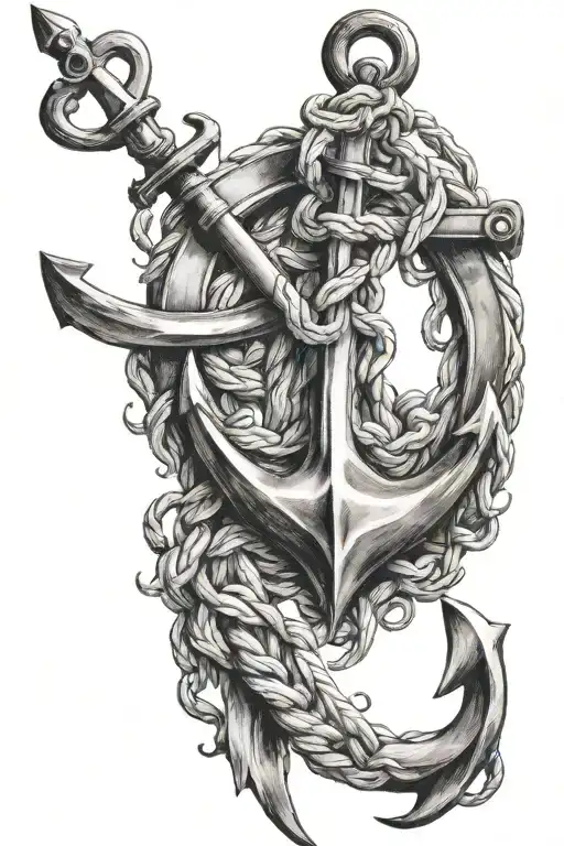 sea compas Poseidon anchor rope strip  tattoo design idea