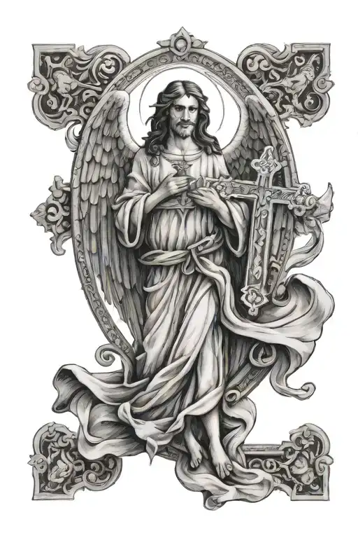 Angel holding a orthodox cross  tattoo design idea