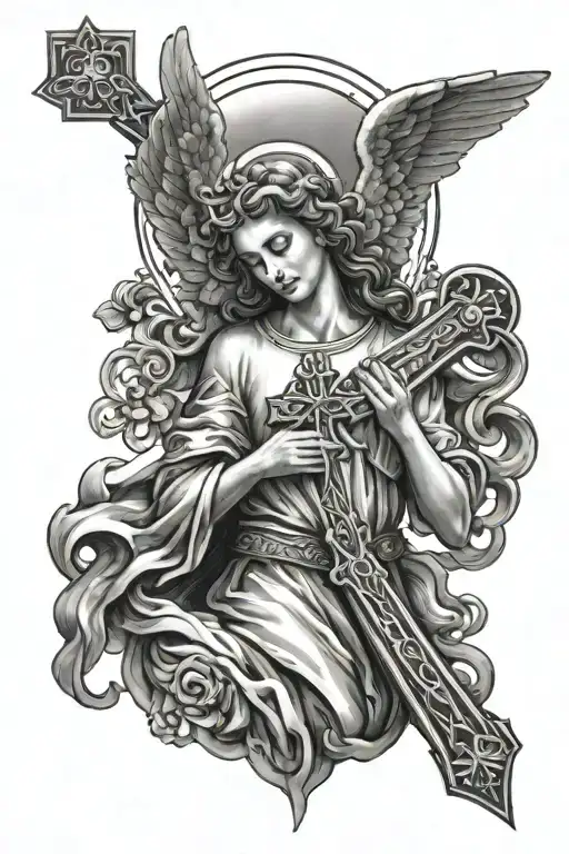 Angel holding a orthodox cross  tattoo design idea