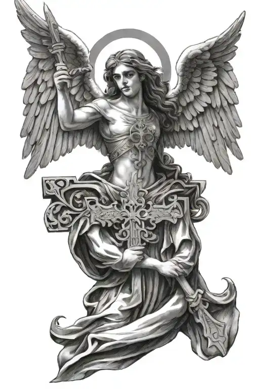 Angel holding a orthodox cross  tattoo design idea