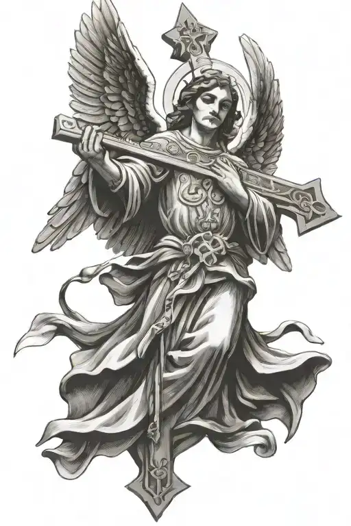 Angel holding a orthodox cross  tattoo design idea