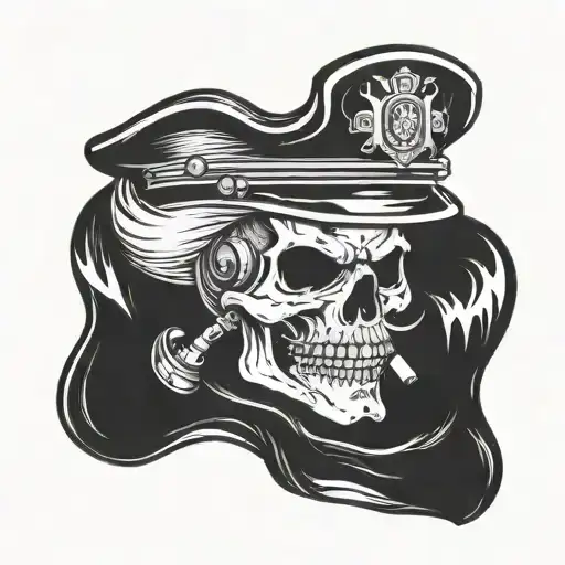 skull mustache wearing firefighter helmet tattoo design idea