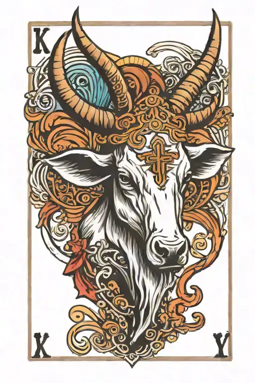 deck of cards with a longhorn and a cross made tattoo design idea