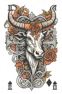 deck of cards with a longhorn and a cross made tattoo design idea