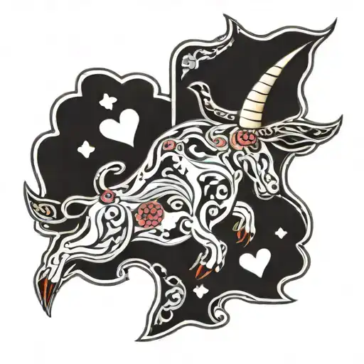 deck of cards with a longhorn around a cross made tattoo design idea