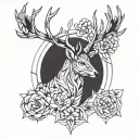 DEER WITH FLAMING SAKURA HORN tattoo design idea