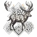 DEER WITH FLAMING SAKURA HORN tattoo design idea