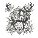 DEER WITH FLAMING SAKURA HORN tattoo design idea