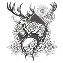 DEER WITH FLAMING SAKURA HORN tattoo design idea