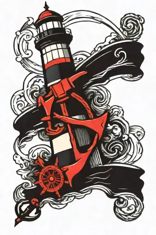 lighthouse with anchor base tattoo design idea