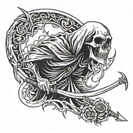 grim reaper with scythe and skull on the end  tattoo design idea