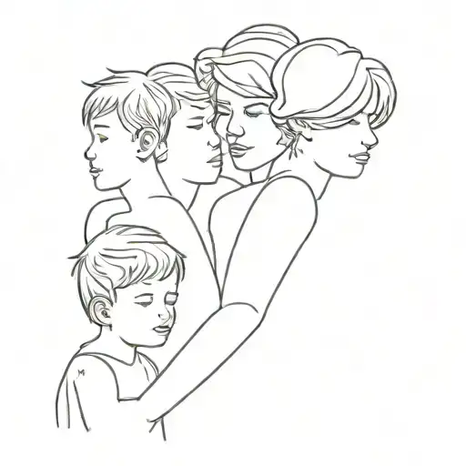 A group tattoo of three boys with their mom in a minimalist style tattoo design idea