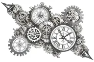  broken clock surrounded by gears and glass tattoo design idea