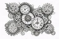  broken clock surrounded by gears and glass tattoo design idea