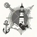 staghead, lighthouse and anchor intertwined tattoo design idea
