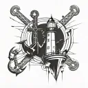staghead, lighthouse and anchor intertwined tattoo design idea