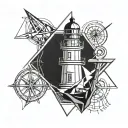 staghead, lighthouse and anchor intertwined tattoo design idea