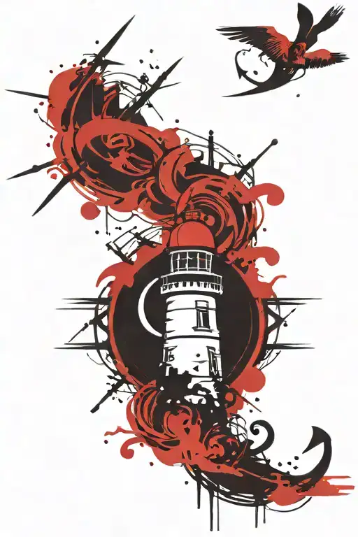 lighthouse and anchor intertwined tattoo design idea