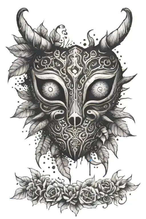 Majoras Mask with spider Lillys around it tattoo design idea