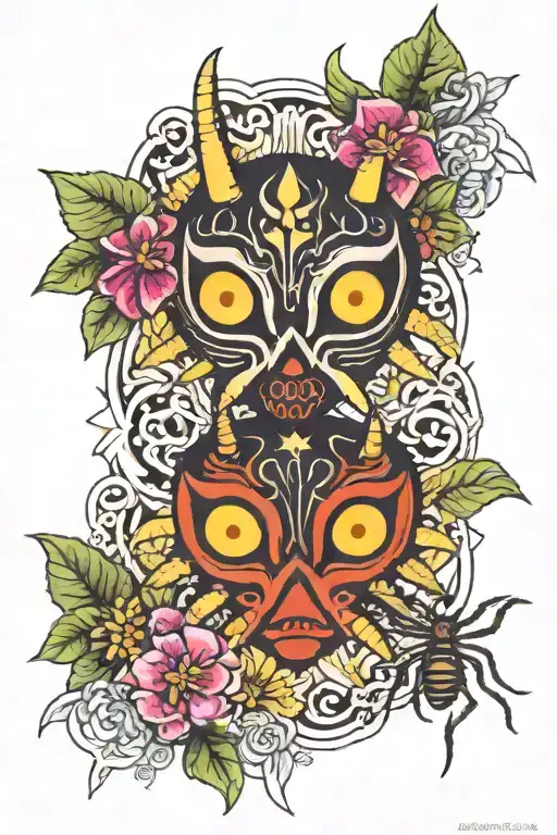 Majoras Mask with spider Lillys tattoo design idea