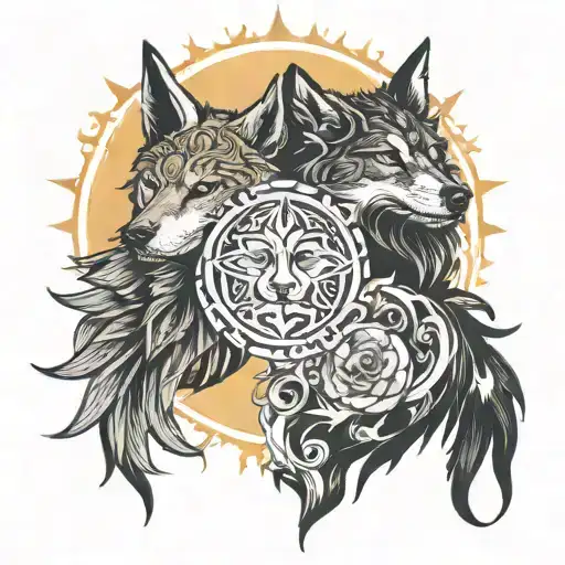 skoll and hati sun and moon tattoo design idea