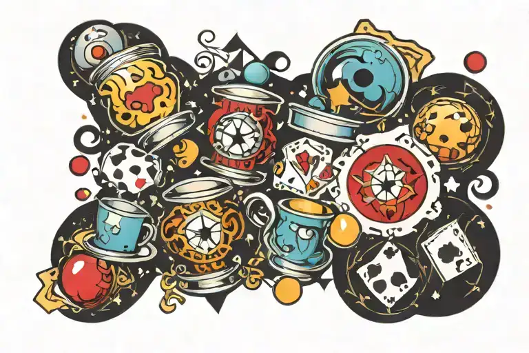 magic, cards, cups and balls, orbs, magic circle  tattoo design idea