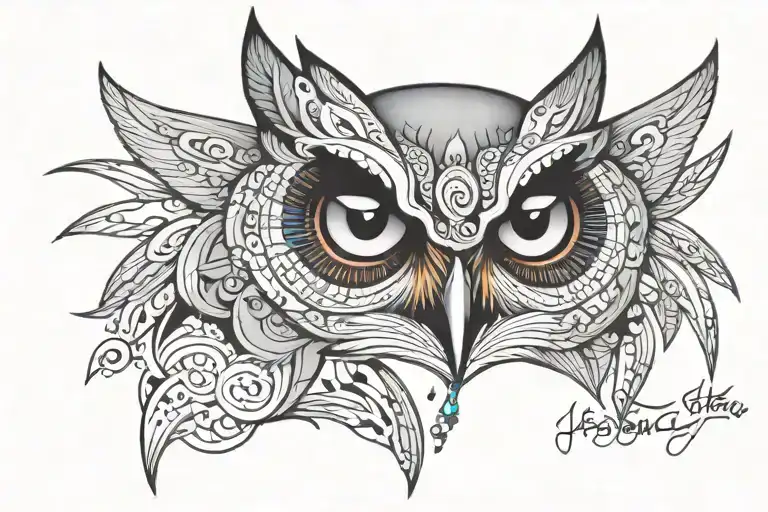 cancer owl psy indian woman face stargaze tattoo design idea