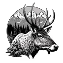 mtns and elk head tattoo design idea