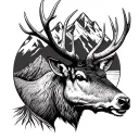 mtns and elk head tattoo design idea