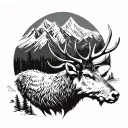 mtns and elk head tattoo design idea