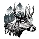 mtns and elk head tattoo design idea