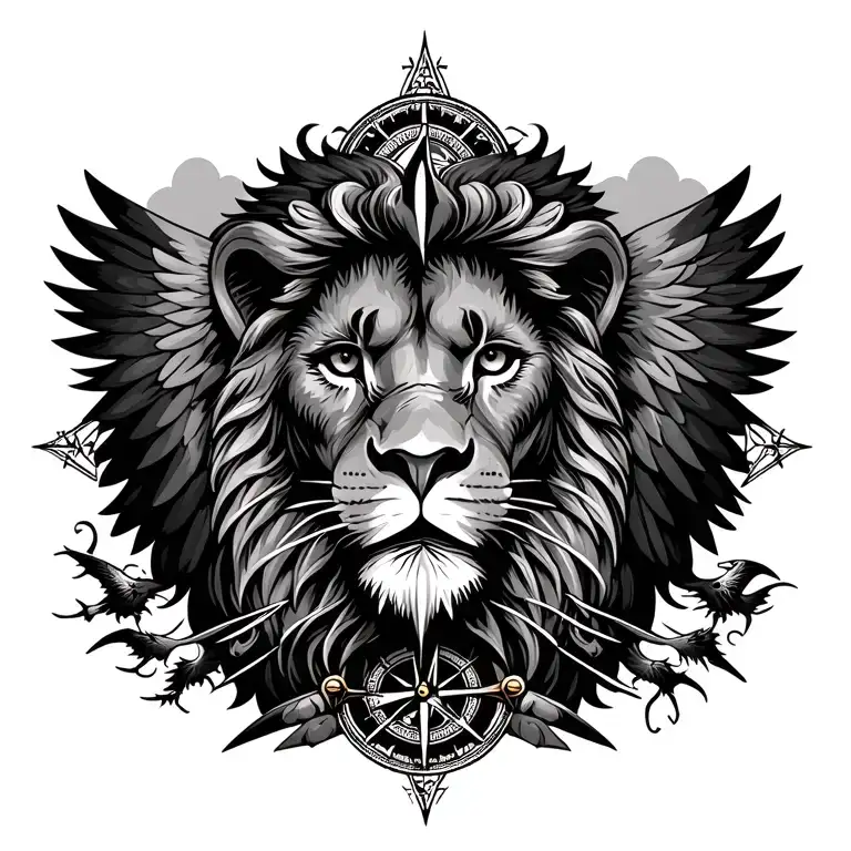 lion and eagle and compass and mandala design featuring tattoo design idea