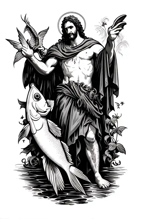 saint raphael with fish tattoo design idea
