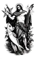 saint raphael with fish tattoo design idea