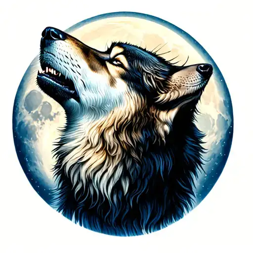 alpha wolf howling at the moon tattoo design idea