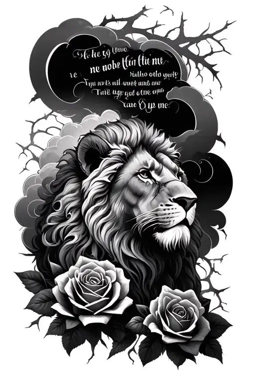 bible verse and lions and clouds and roses and thorns  tattoo design idea
