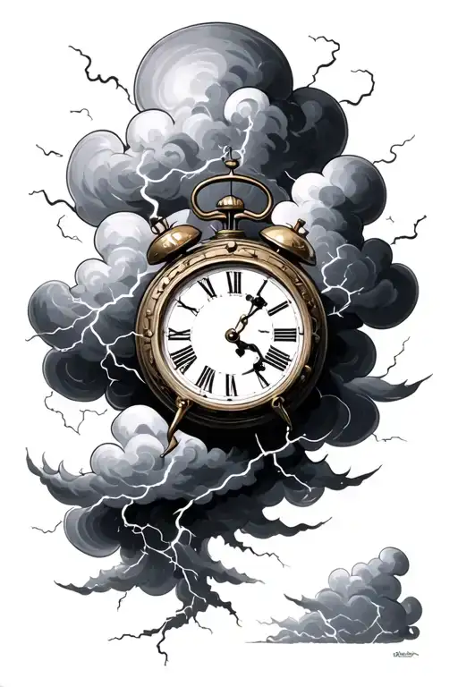 clock thunder Storm Cloud tattoo design idea