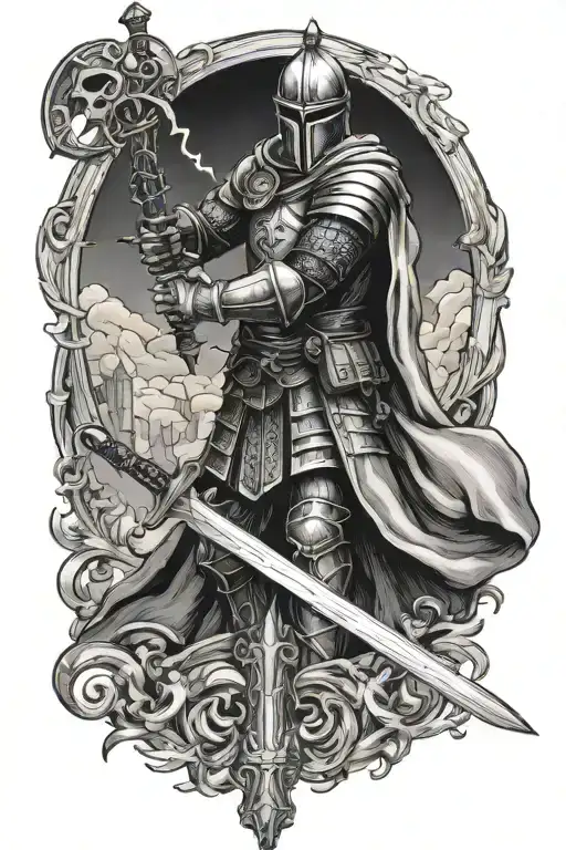 nights Templar knight with a sword tattoo design idea