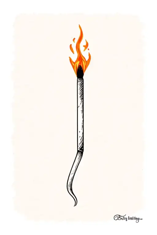 Burning match stick tattoo design idea